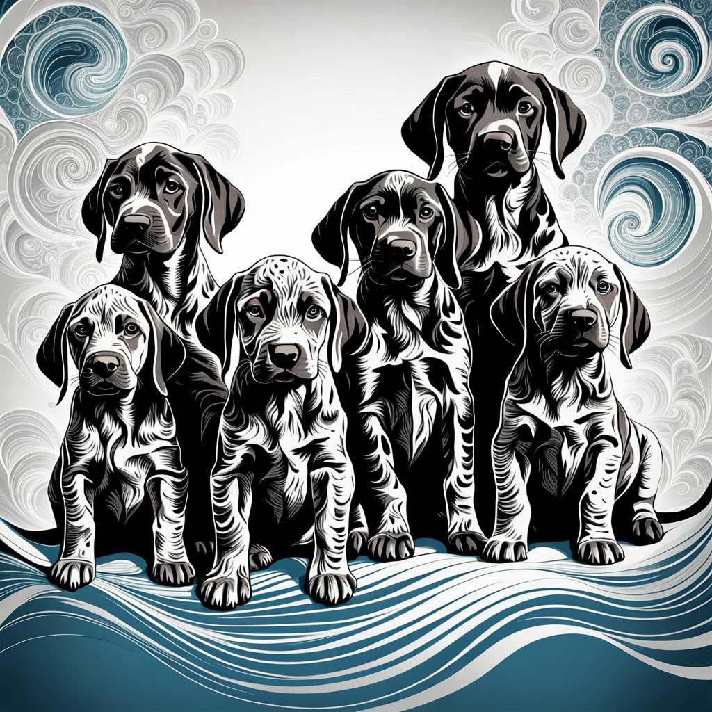 German Shorthaired Pointer Puppies with Abstract Elements