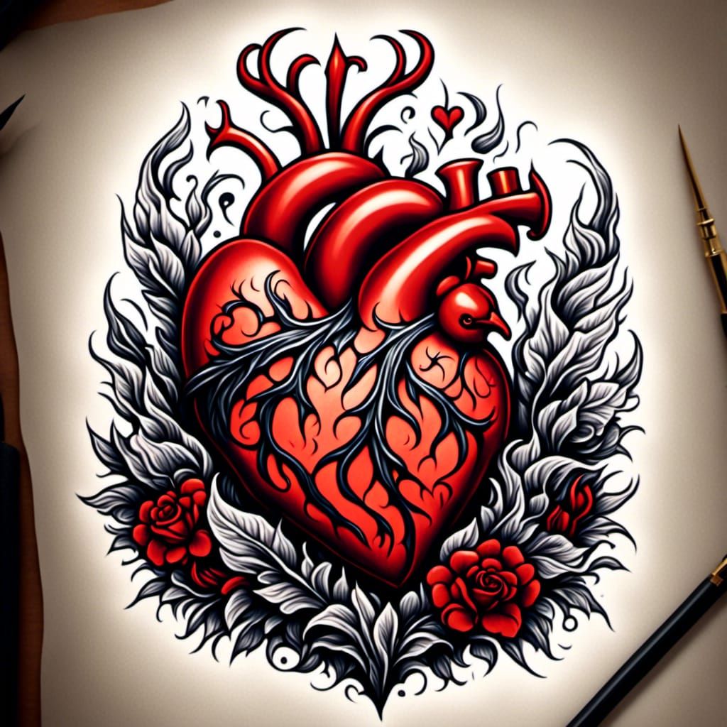 Sacred Heart Tattoo Design in Bold Colors