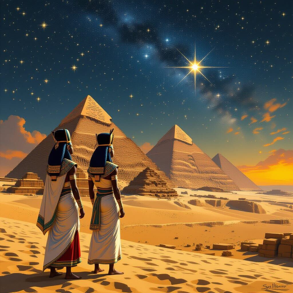 Egyptian Pyramids Under Starry Sky, Inspired by Stalenhag & ...