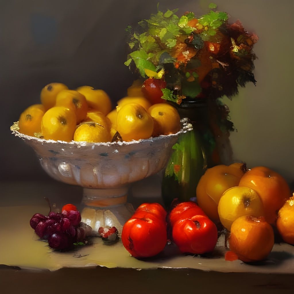 Impressionistic Still Life Oil Painting with Rembrandt Light...