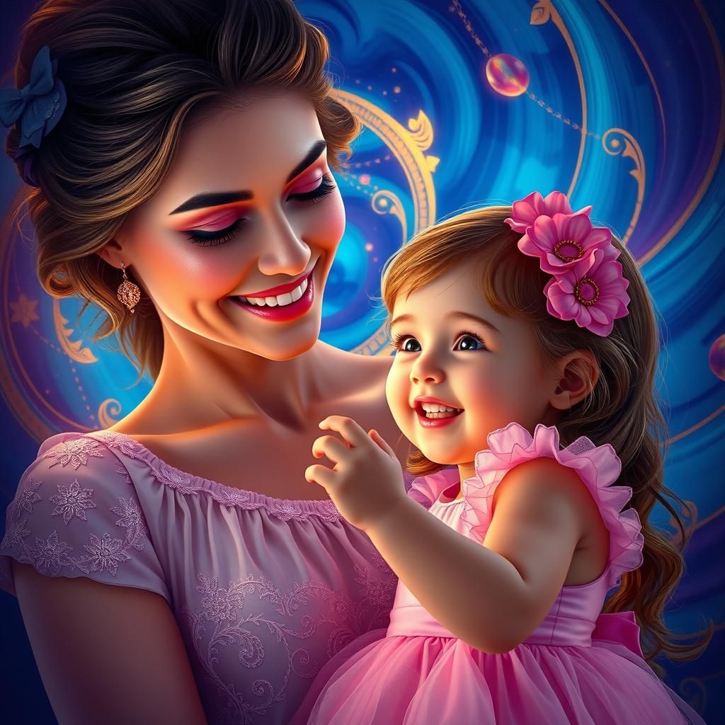 Mother and Daughter Portrait in Art Nouveau Style