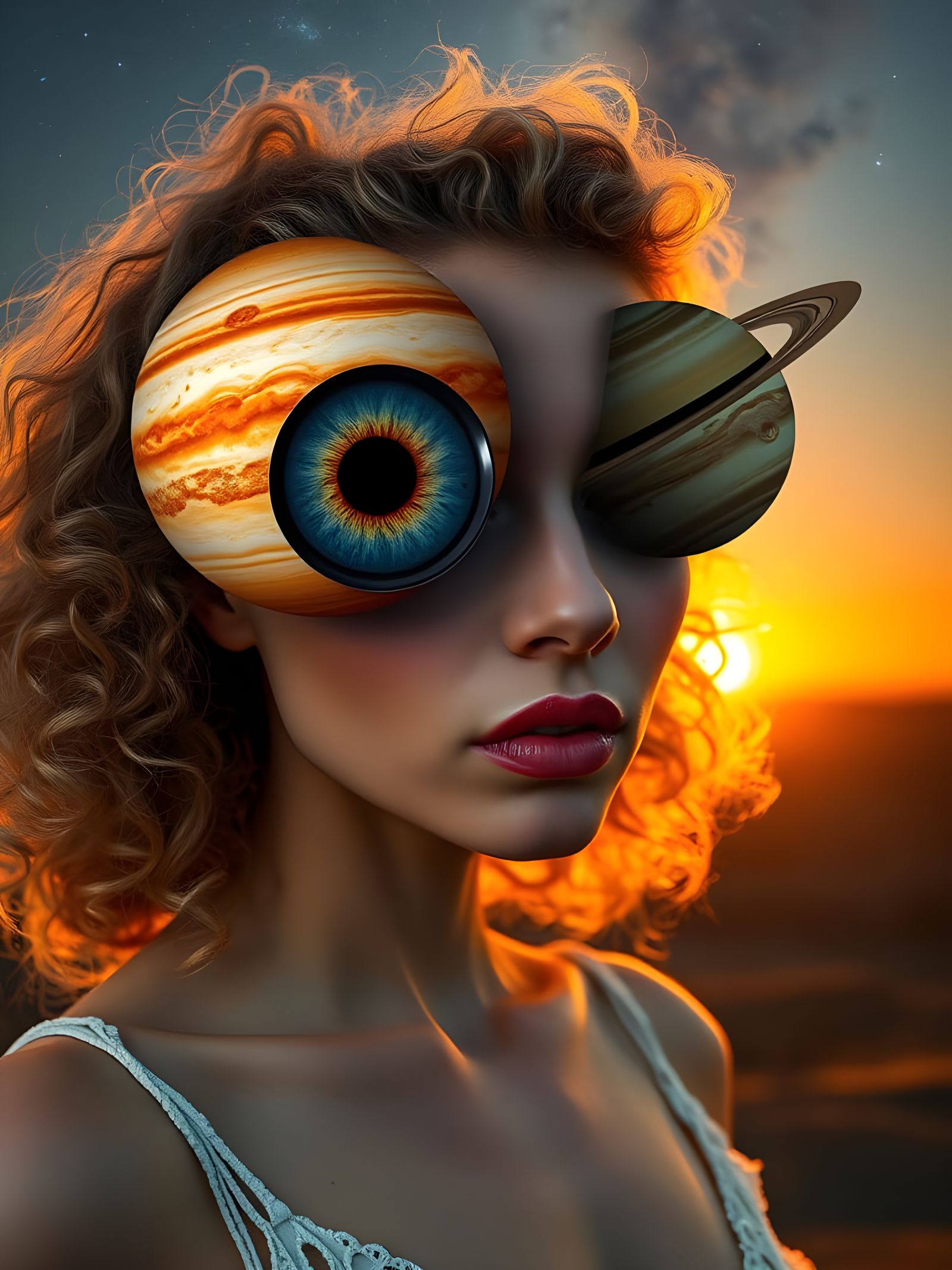 Surreal Cyberpunk Goddess Surveys Cosmic Landscape