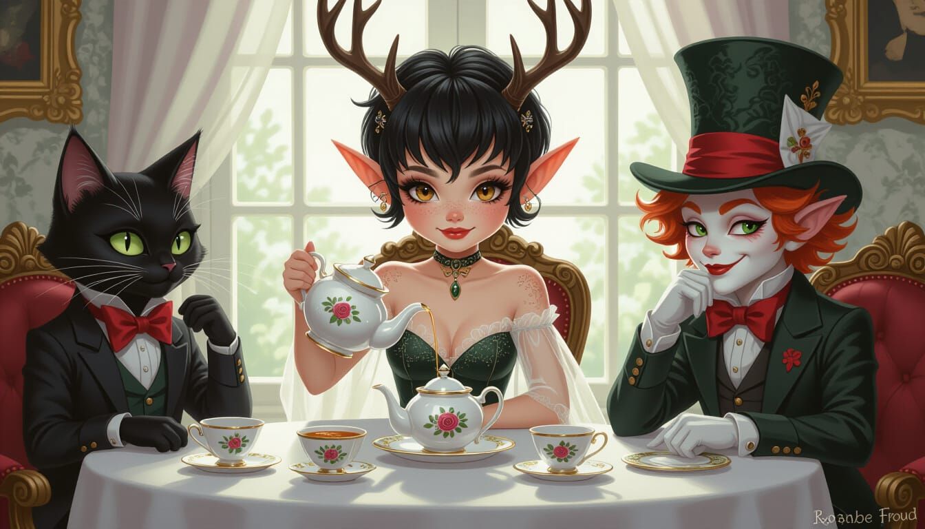Chibi Elf Maiden at Mad Hatter's Tea Party