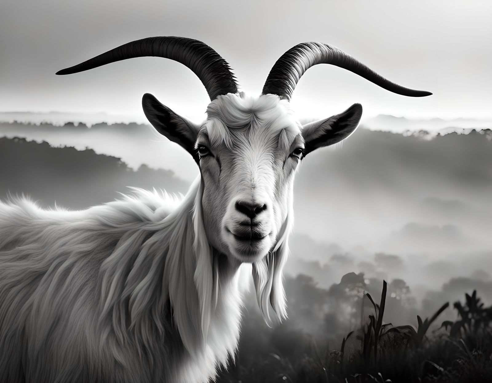 Detailed Goat Portrait in Black and White
