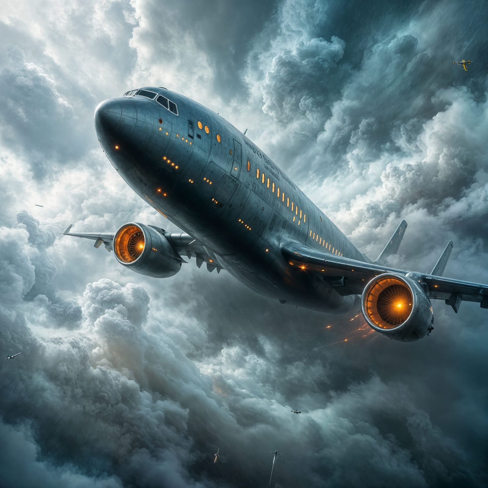 Majestic Jet Battles Storm in Anthropomorphic Form