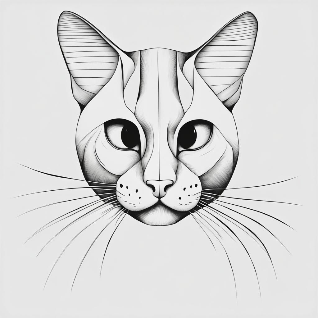 minimalist optical illusion where at first glance the image appears to be a simple line drawing of a house cat with poin...