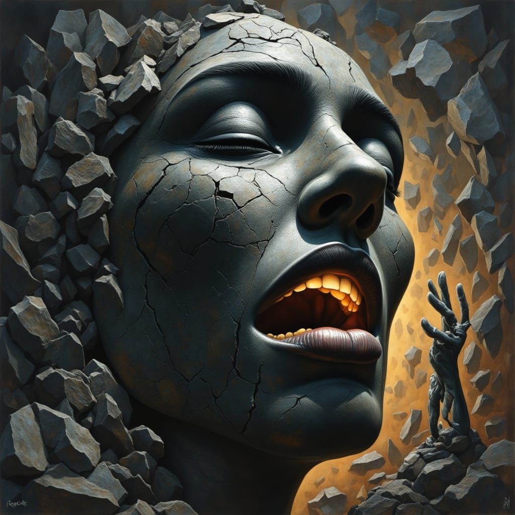 Surreal Obsidian Face Reveals Golden Light