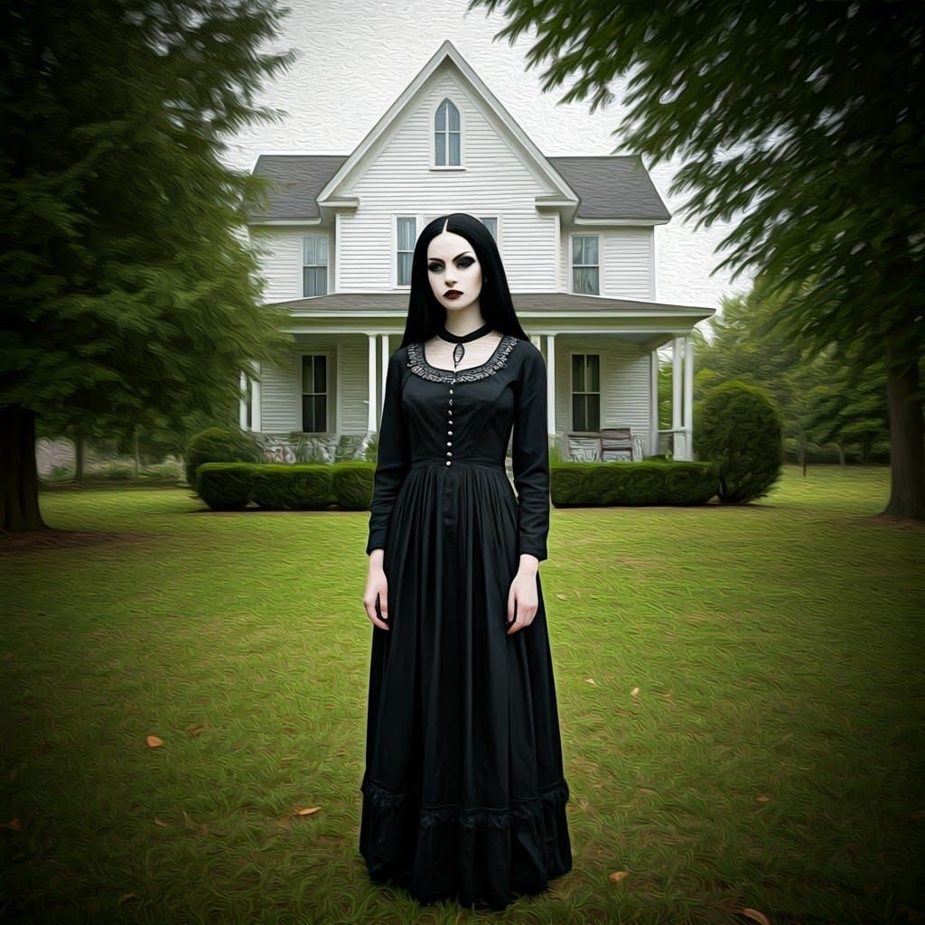 Goth Girl in Traditional American Home