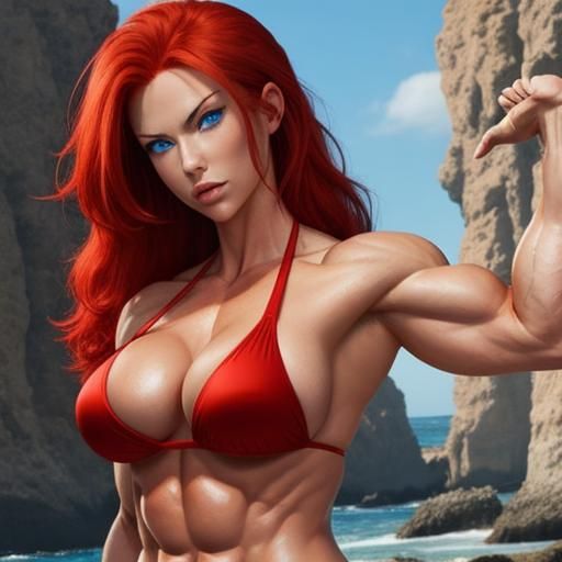 Anime Giantess: Red Hair, Blue Eyes, Hyper Muscle