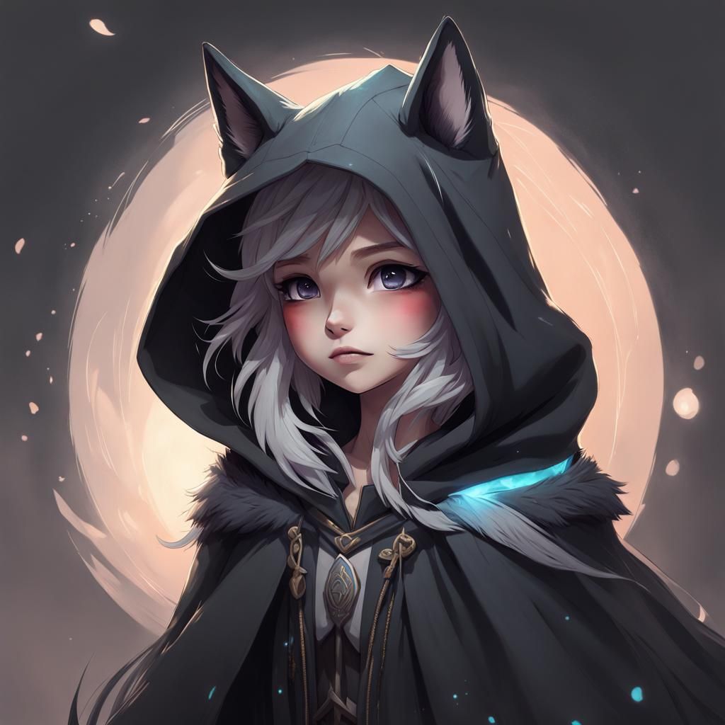 Chibi Wolf Mage Sketch with Magical Spells