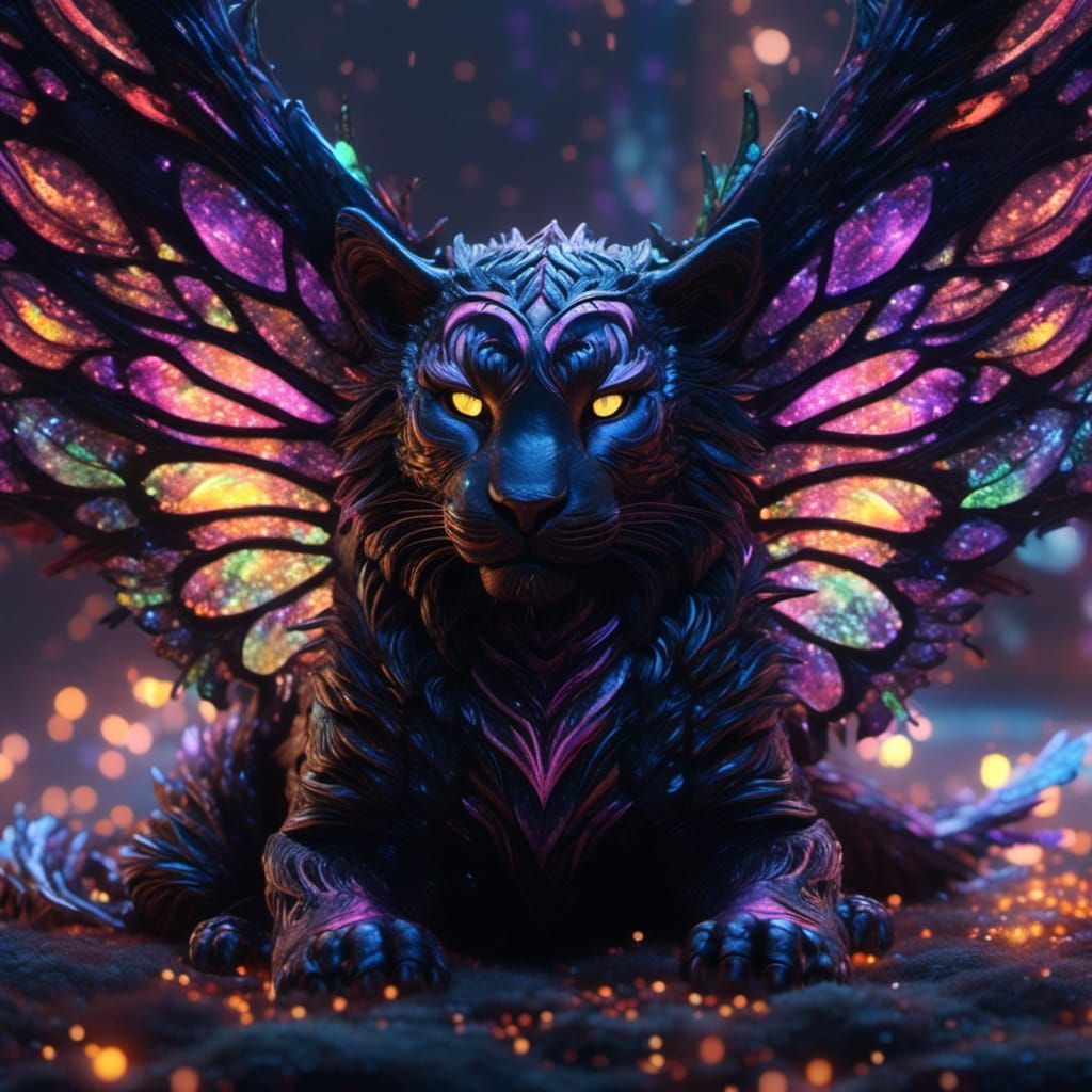 Sleeping Winged Tiger Dragon in Hyperreal CGI Style