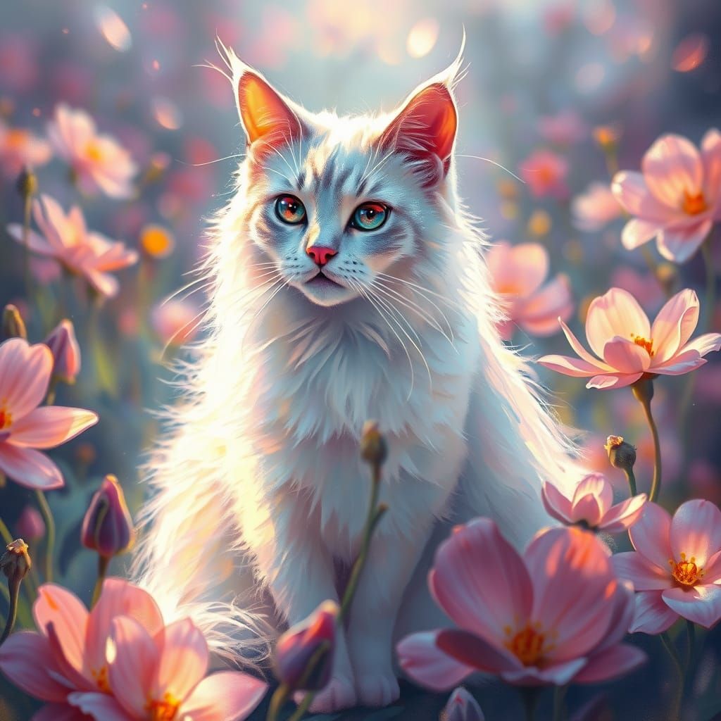 Enchanted Garden Cat in Iridescent Hues