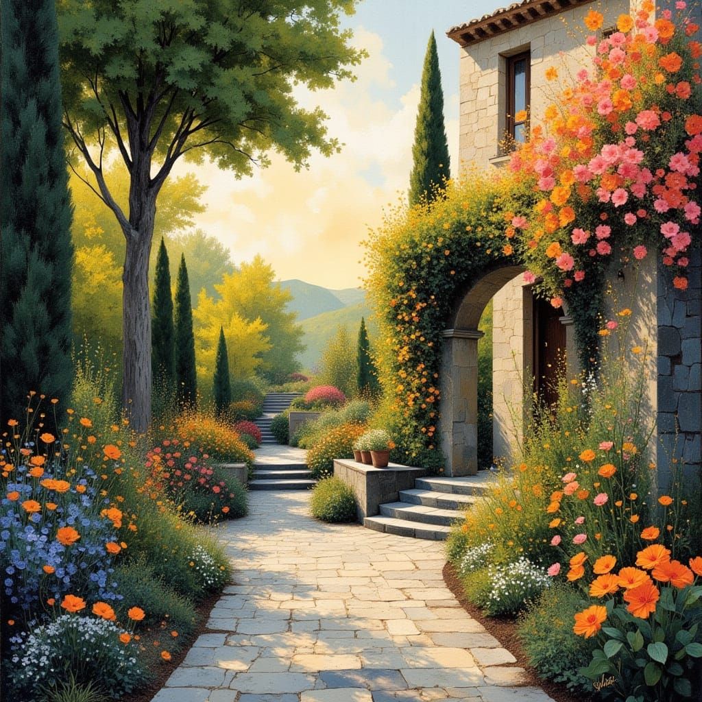 European Stone House in a Whimsical Collage Style