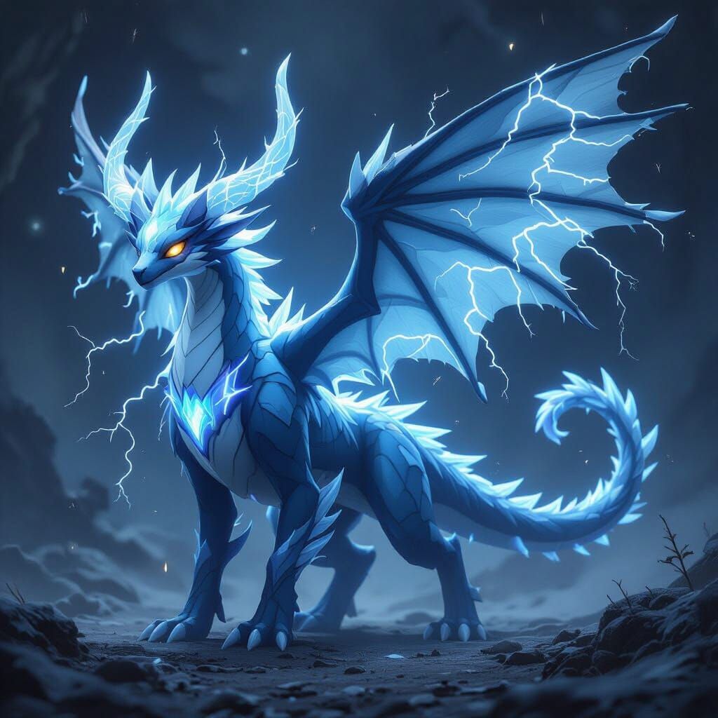 Mythical Creature: Lightning Dragon with Ice Tail