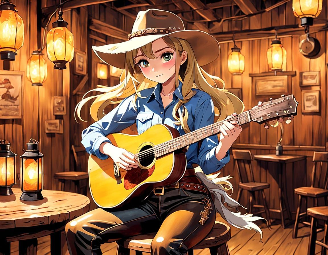 Anime Cowgirl Abigail Breslin Plays Lively Country Tune on D...
