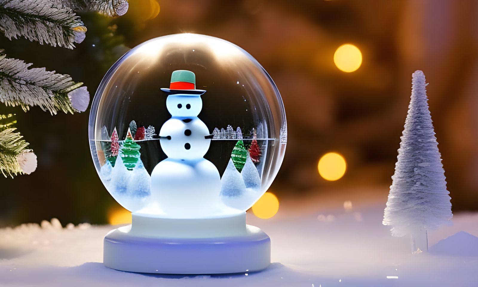 Realistic Snowman in Hyperdetailed 3D Snow Globe