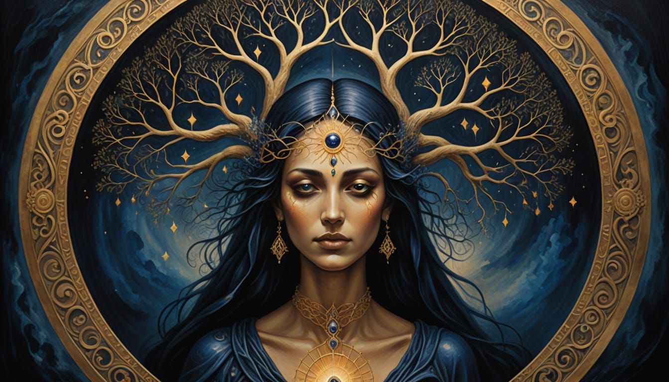 Mystical Tree of Life Illustration in Surrealist Style