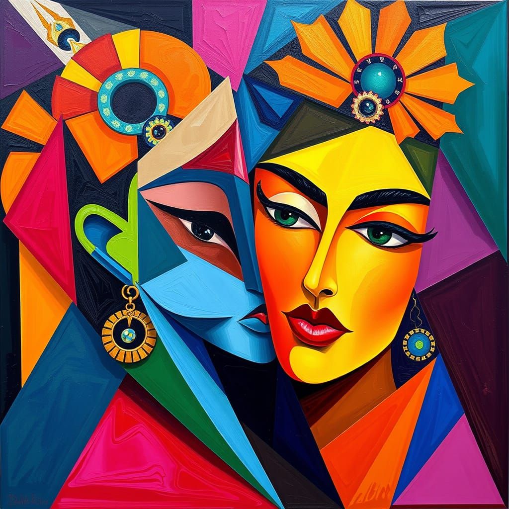 Vibrant Cubist Masterpiece in Art Deco Style