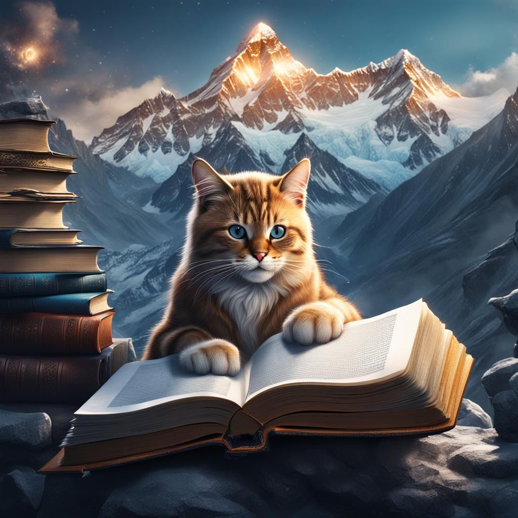 Cat Reads on Everest: Detailed Matte Painting