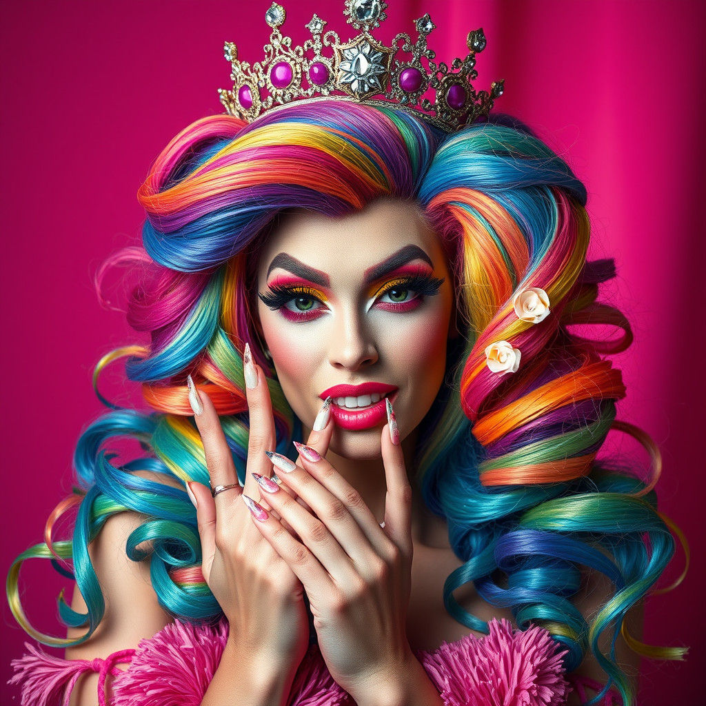Rainbow Drag Queen Portrait in Hyper-Realistic Style