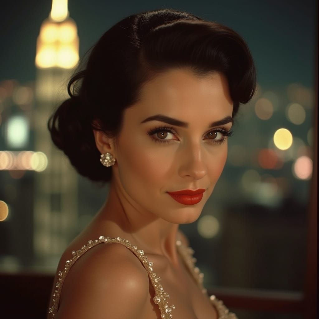 Glamorous Actress Portrait in Vintage Movie Poster Style