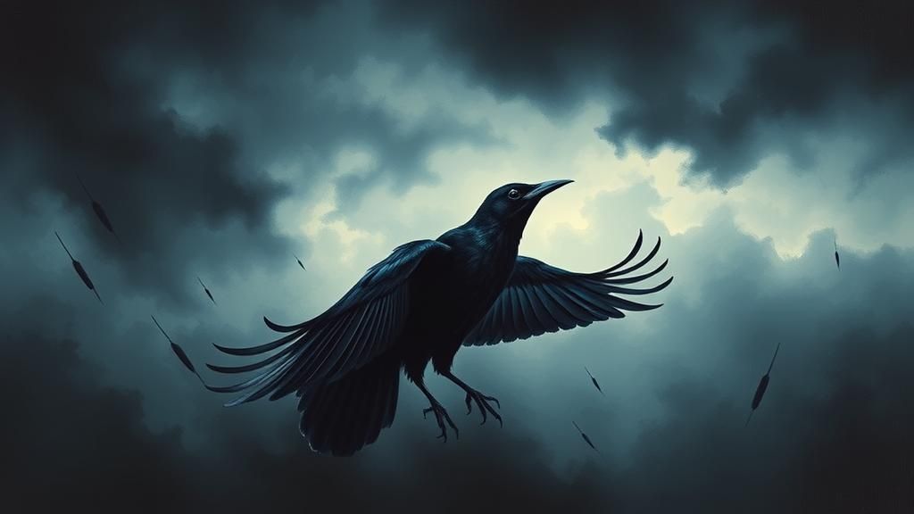 Mysterious Iridescent Blackbird in Surrealist Style