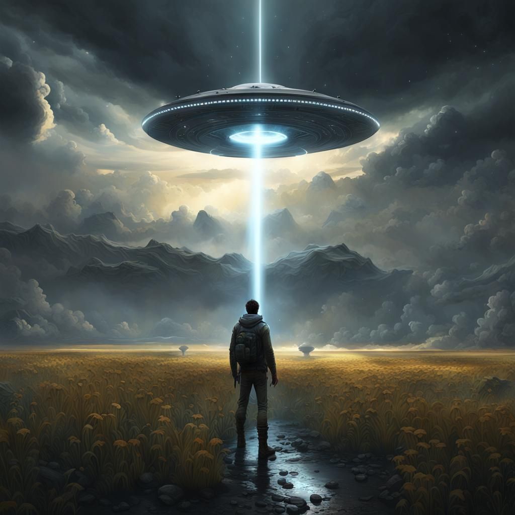 UFO Light Display Over Field, Digital Art
