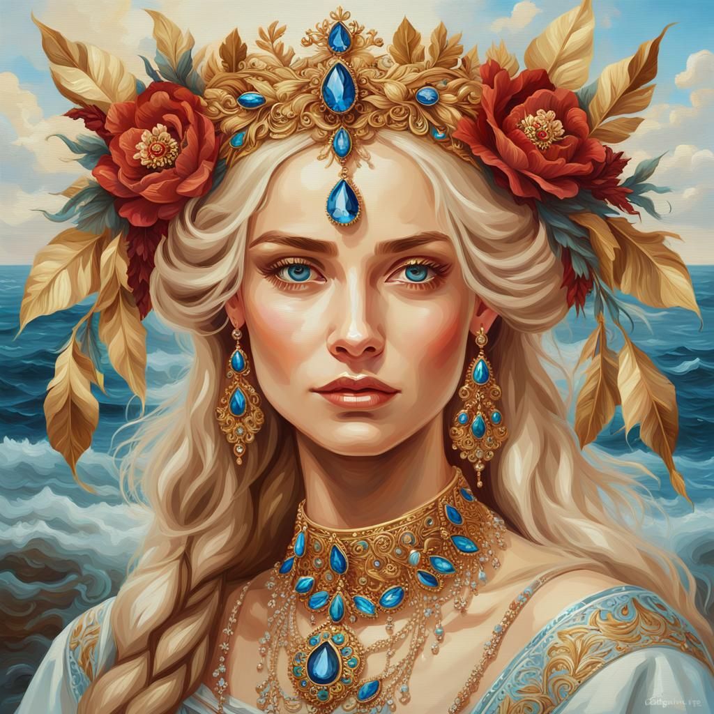 Angelic Beauty in Slavic Attire: Oil Painting Portrait