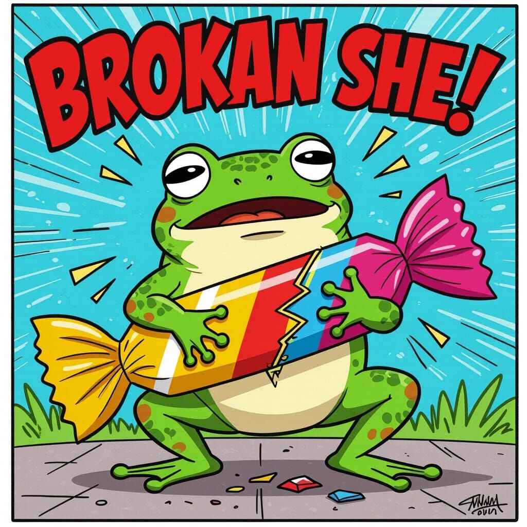 Shocked Frog Holding Broken Candy Comic