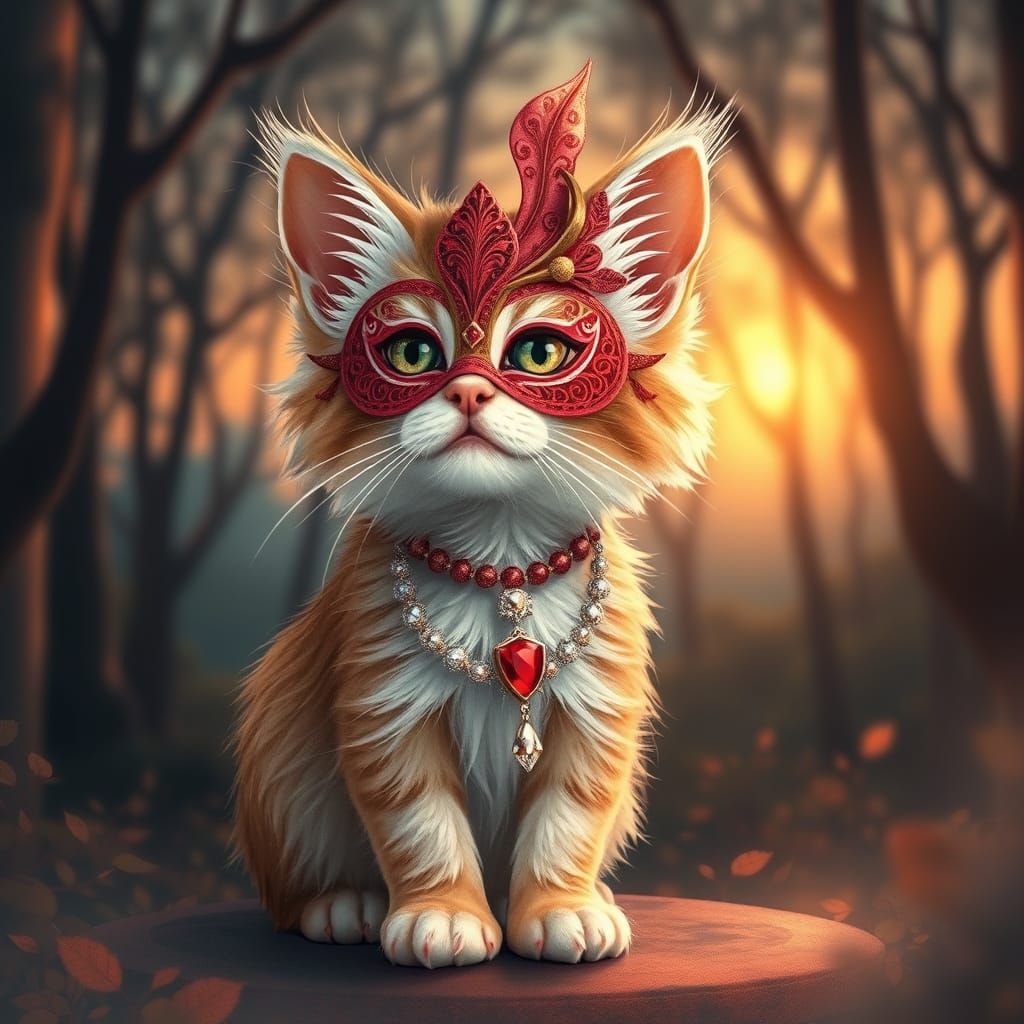 Whimsical Feline in Mystical Forest