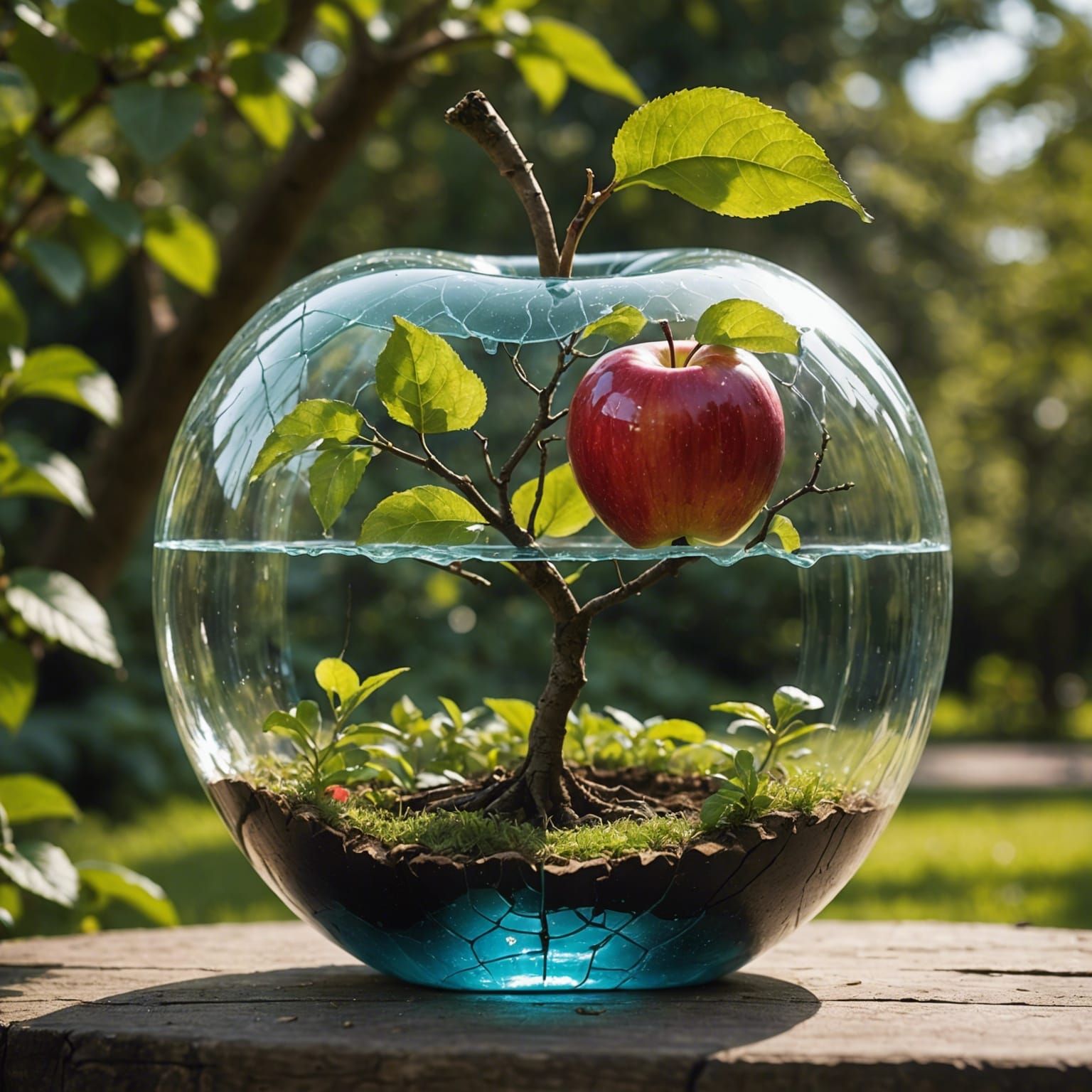 Cracked Glass Apple: Garden of Eden Inside