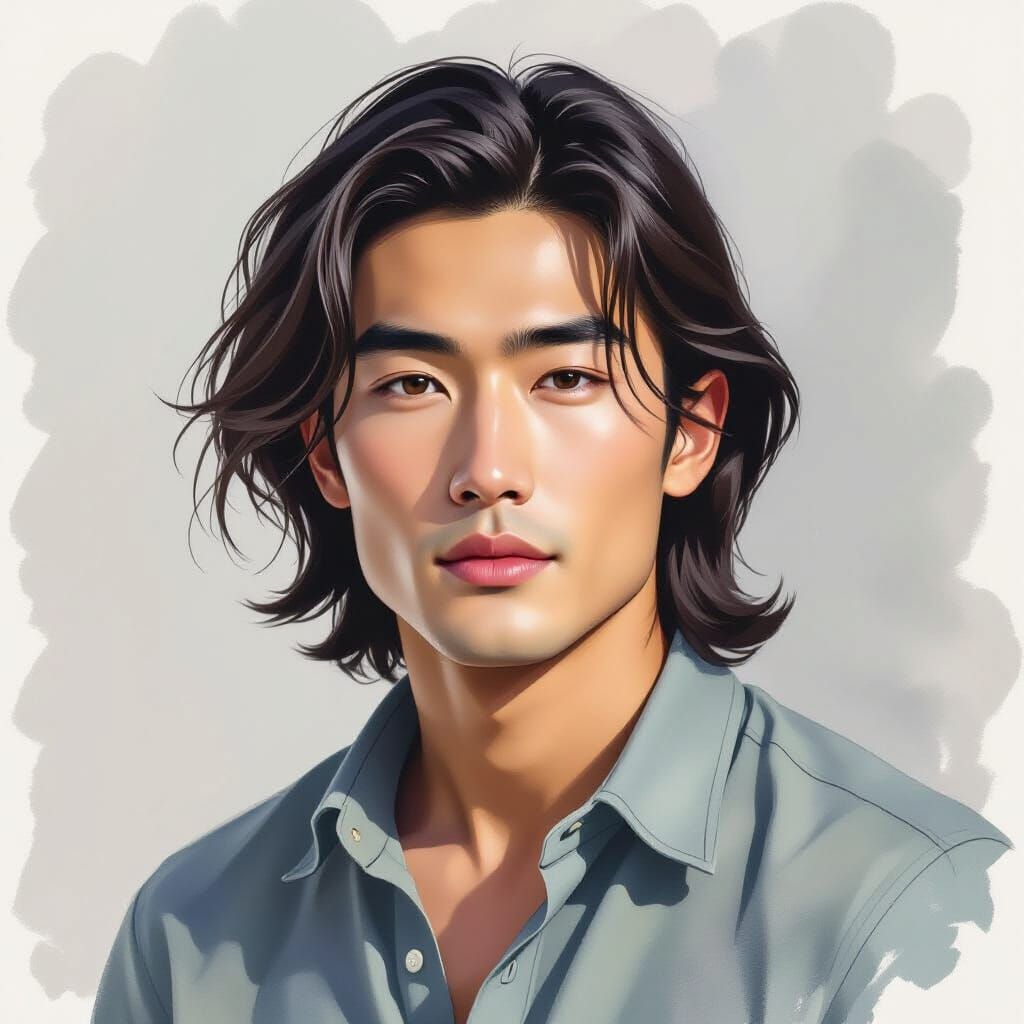 Ethereal Watercolor Portrait of a Handsome Young Man
