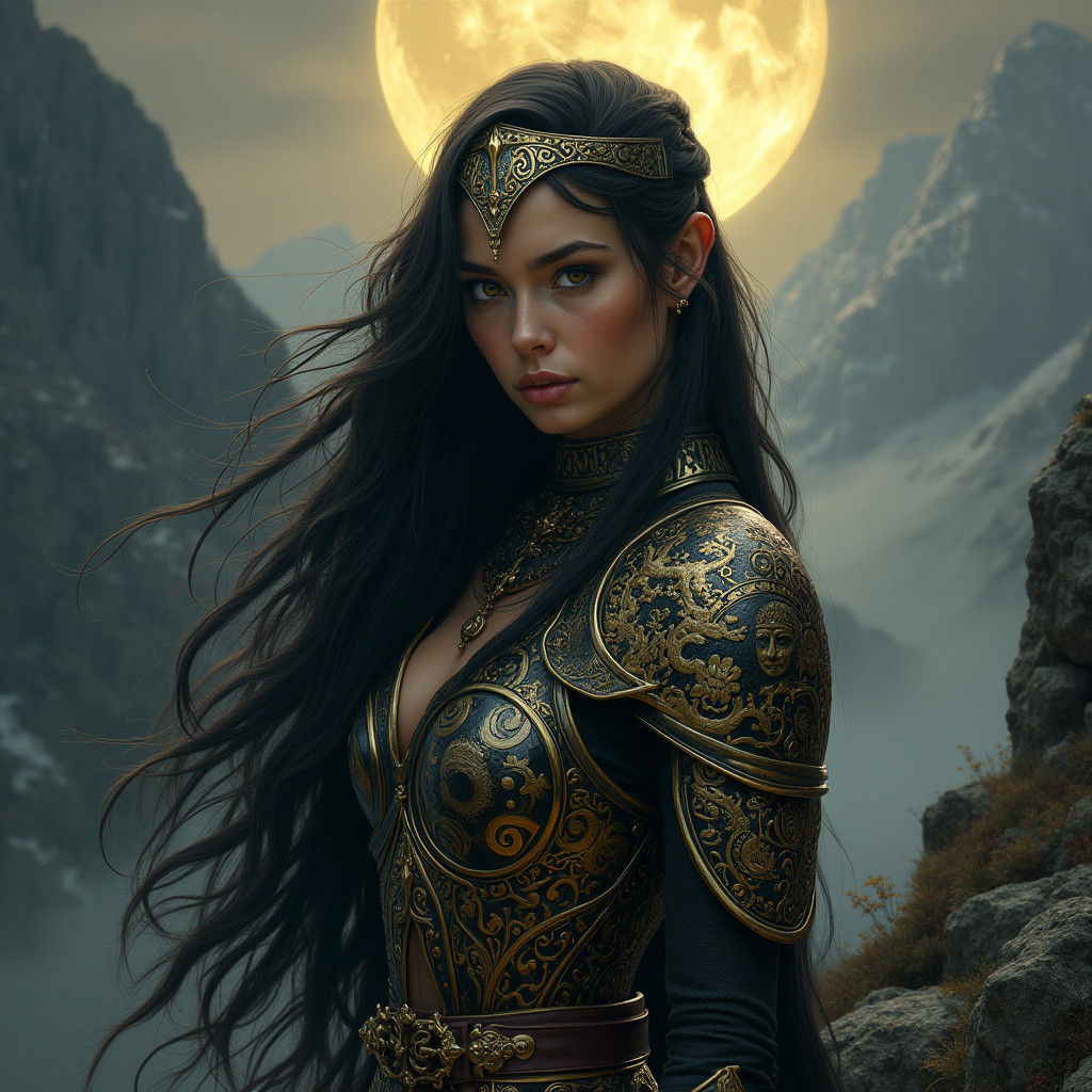 Warrior Queen in Black and Gold Armor