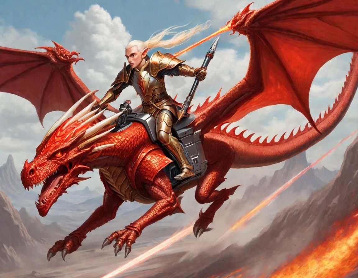 High Elf Warrior Chasing Dragon on Hoverbike