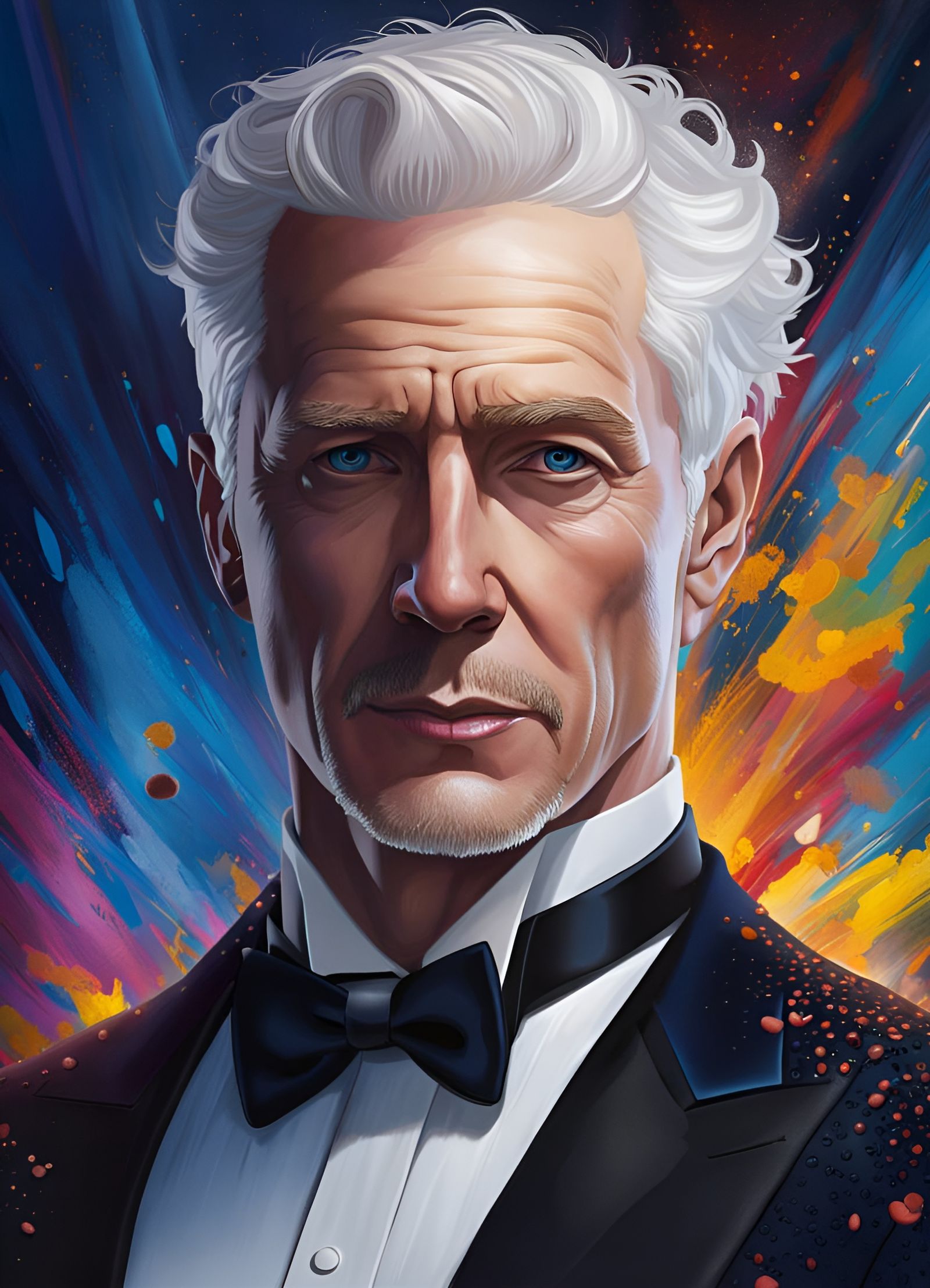 Handsome Man with White Hair in Tuxedo