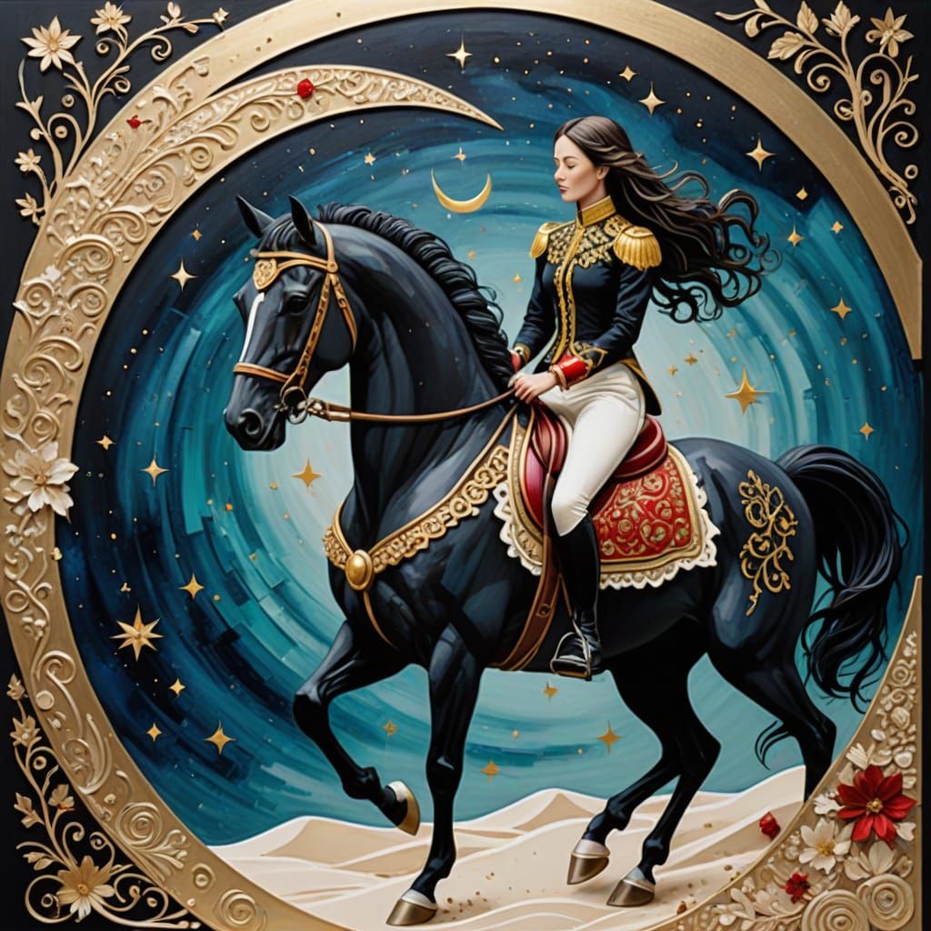 Luxurious Celestial Scene in Gold Leaf and Abstract Shapes