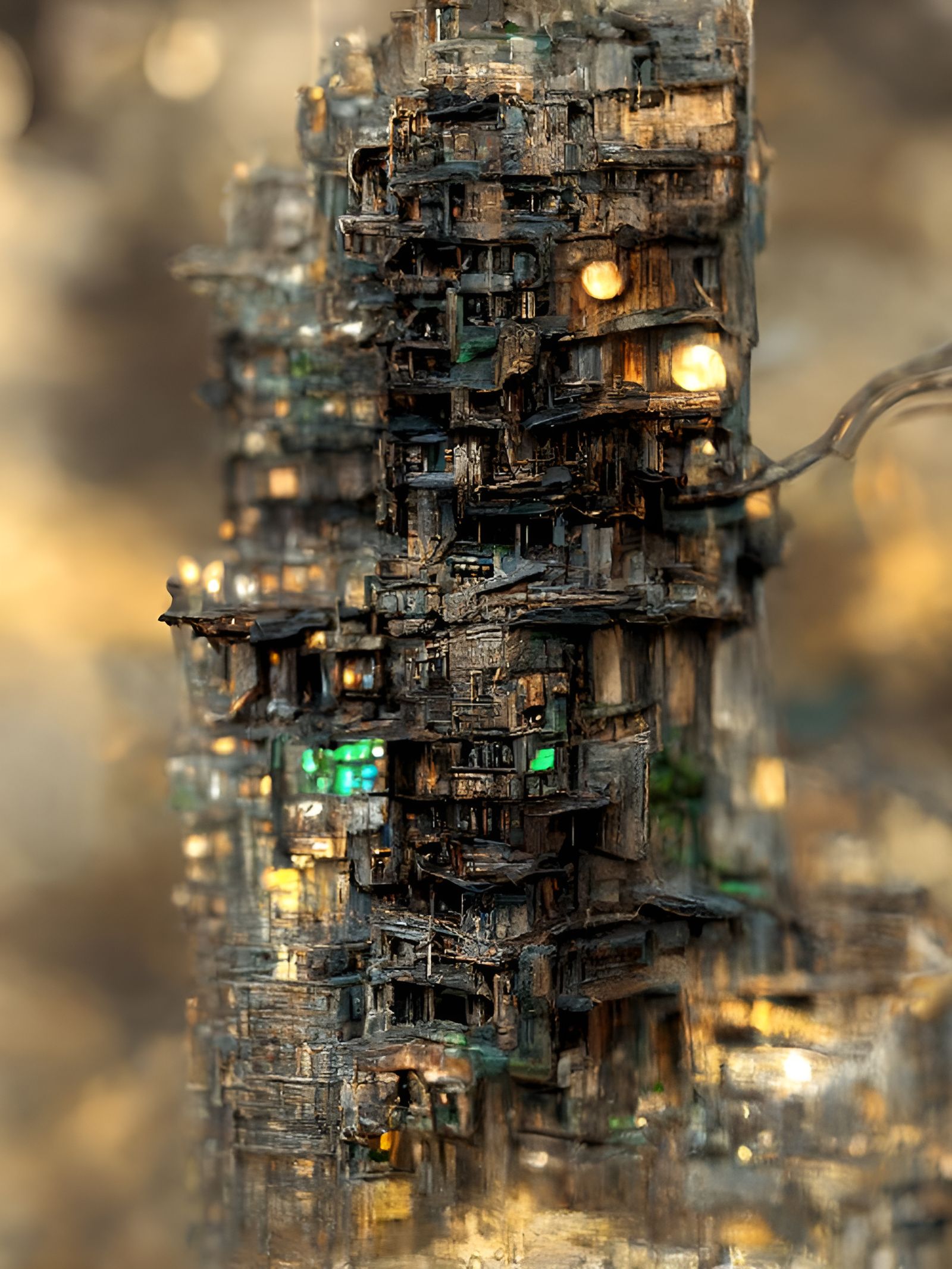 Dystopian Alien Slums in Dieselpunk Cyberpunk Style