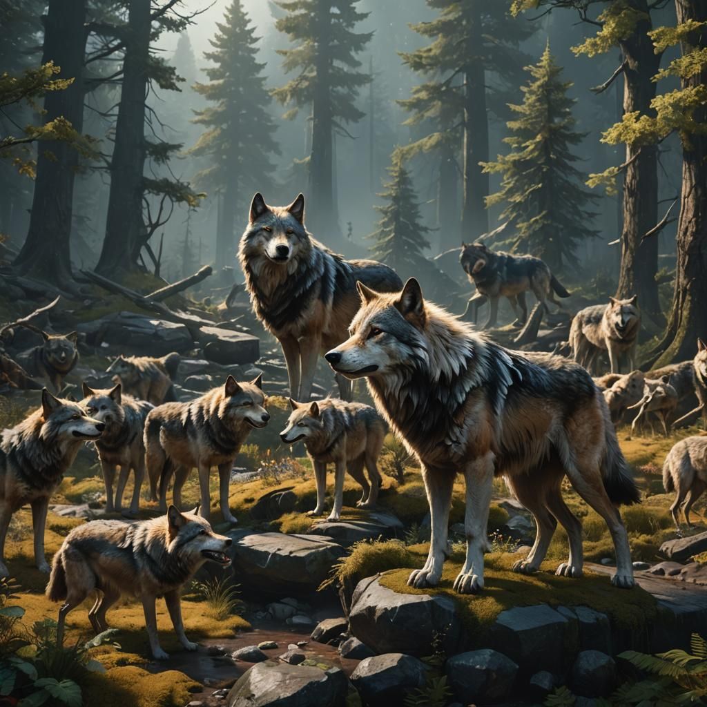 Detailed Matte Painting of Wolves in Fantasy Art