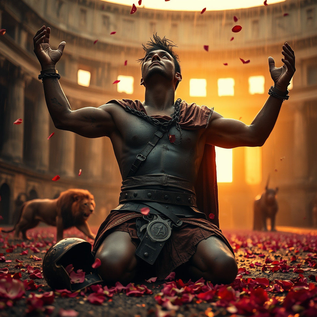 Battered Gladiator in Arena Bathed in Light