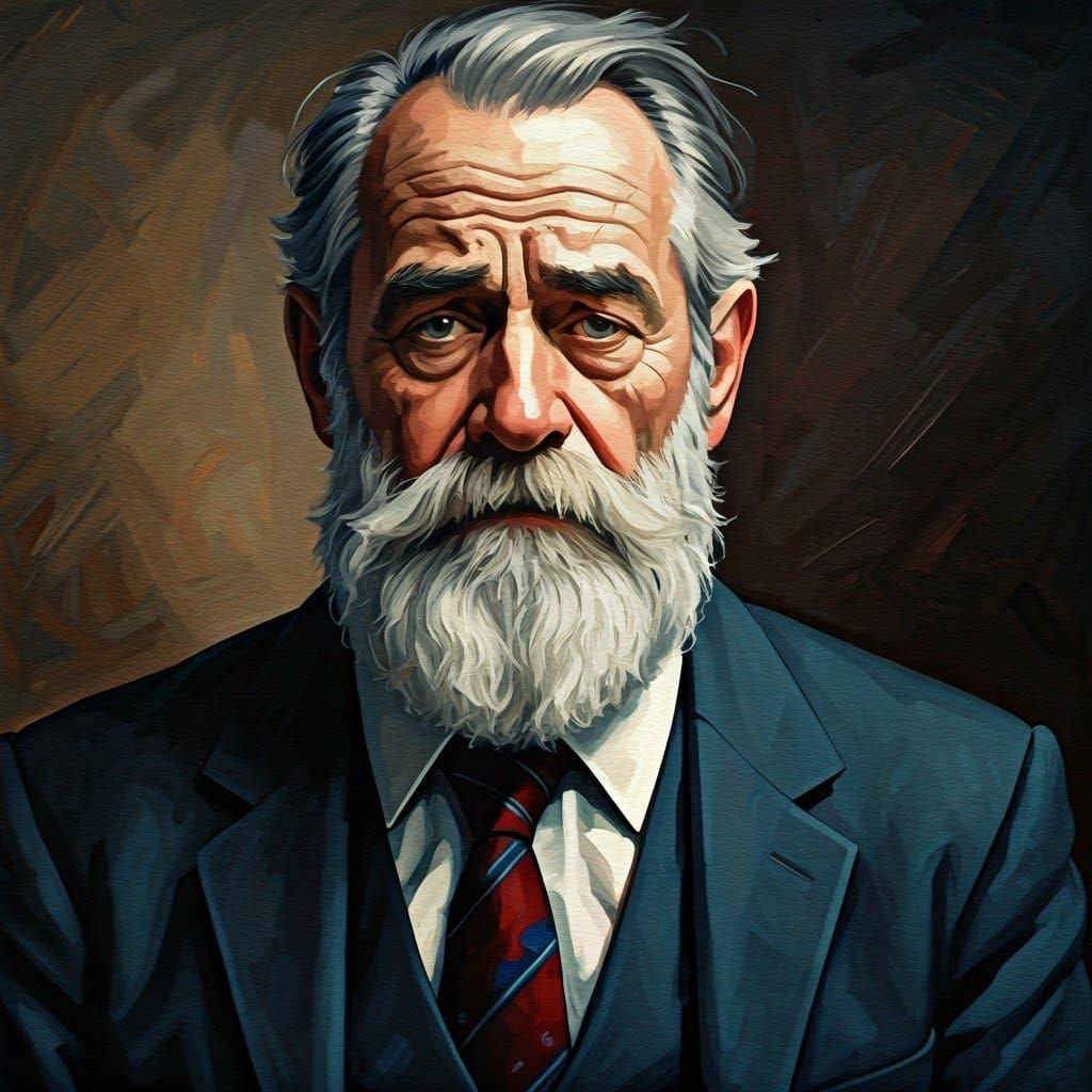 Weary Old Man Portrait in Acrylic Impasto Style