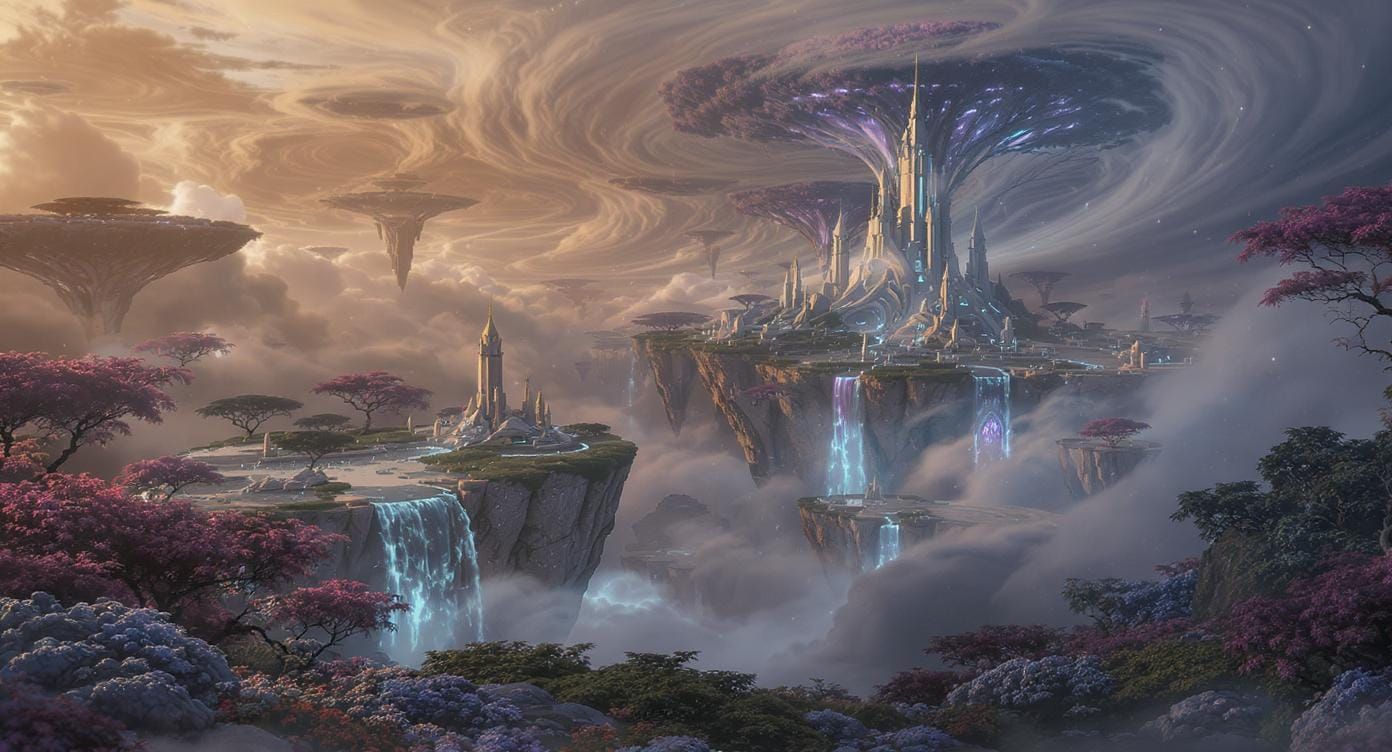 Mystical Realm of Floating Islands and Ancient Ruins