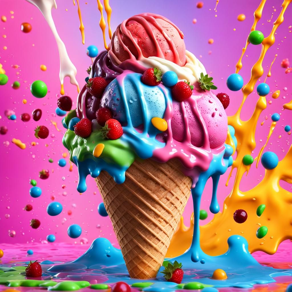 Exploding Fruit Salad Ice Cream: Dreamlike Art