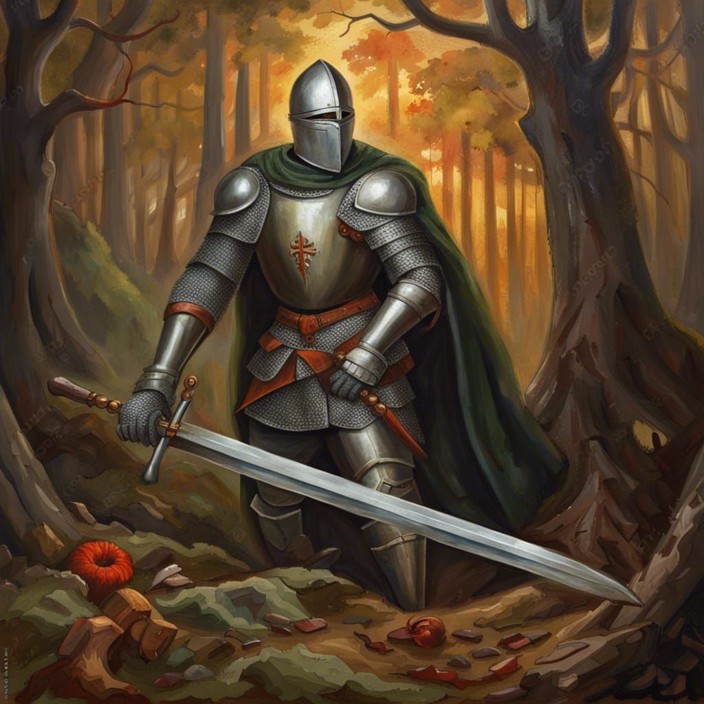 Valiant Knight's Victory in Dark Fantasy Style