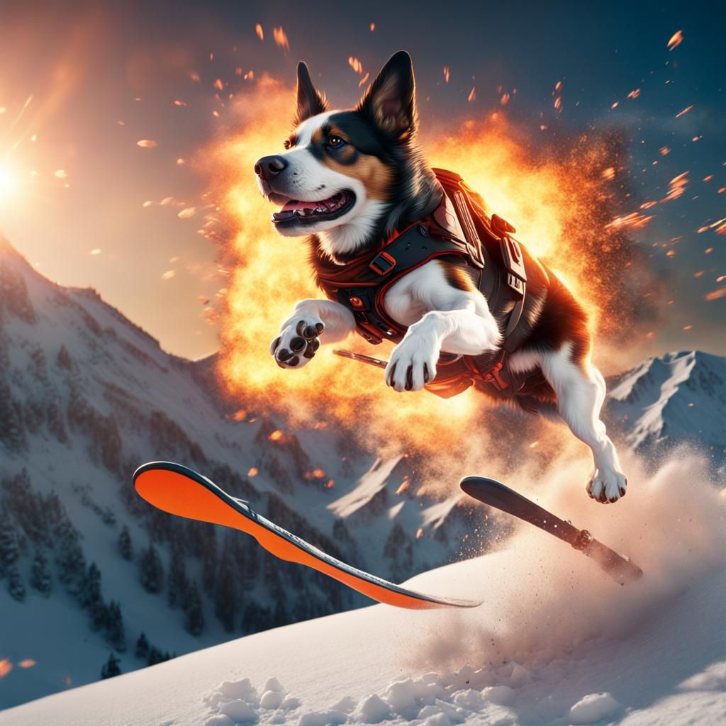Dog Freestyle Skier Mid-Air: Matte Painting Concept Art