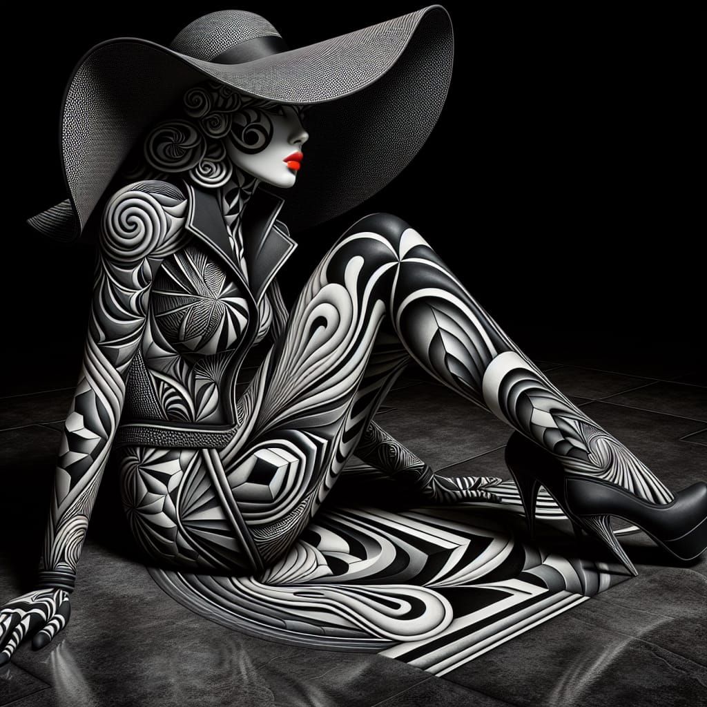 Elegant Woman in Surreal Stone Art Portrait