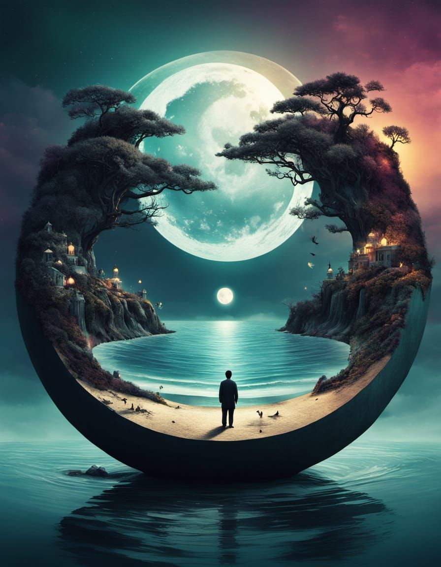 Yin Yang Earth Moon Sumi-e Painting