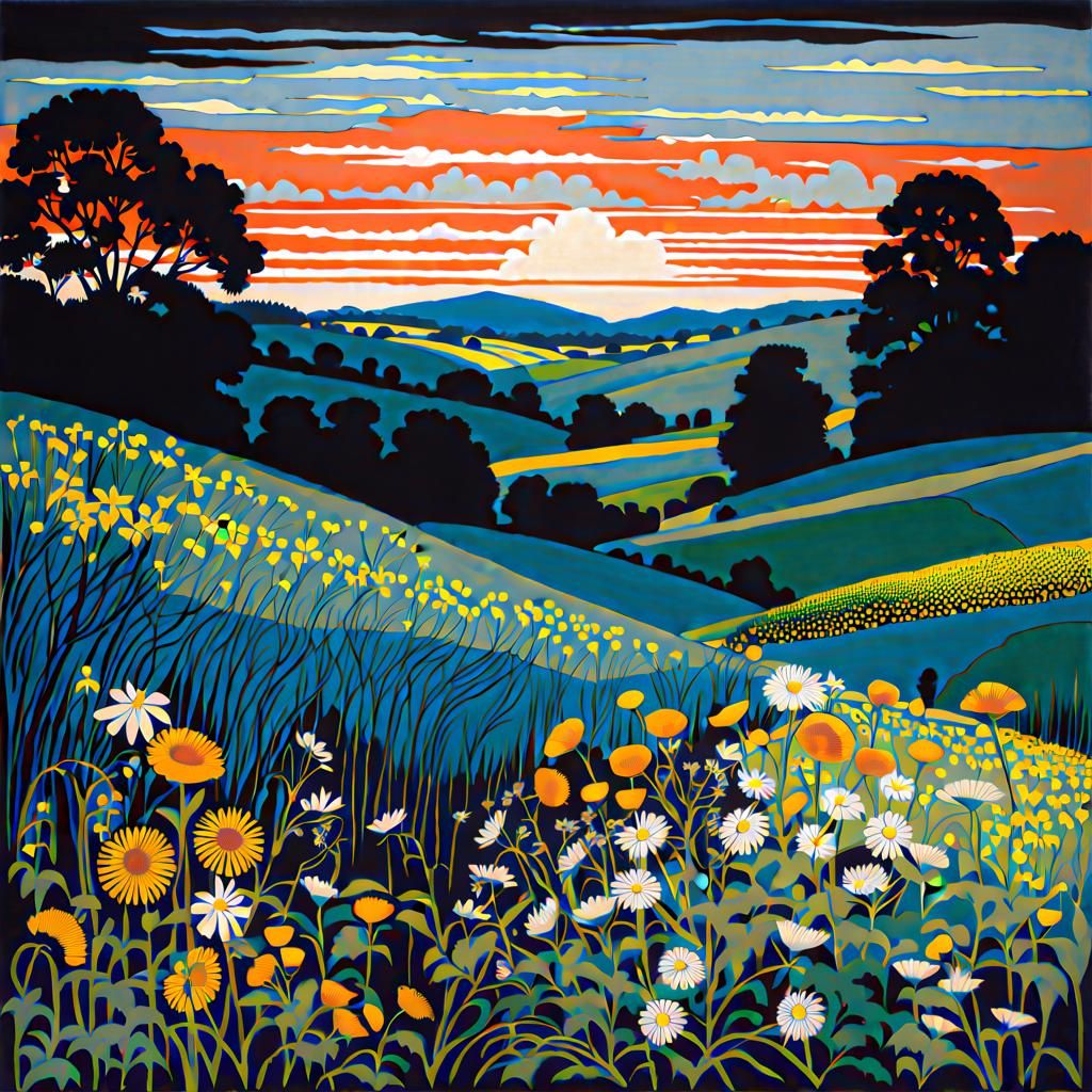 Wildflower Field: Early 20th Century Painting Style