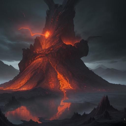Orodruin Volcano in Detailed Fantasy Concept Art