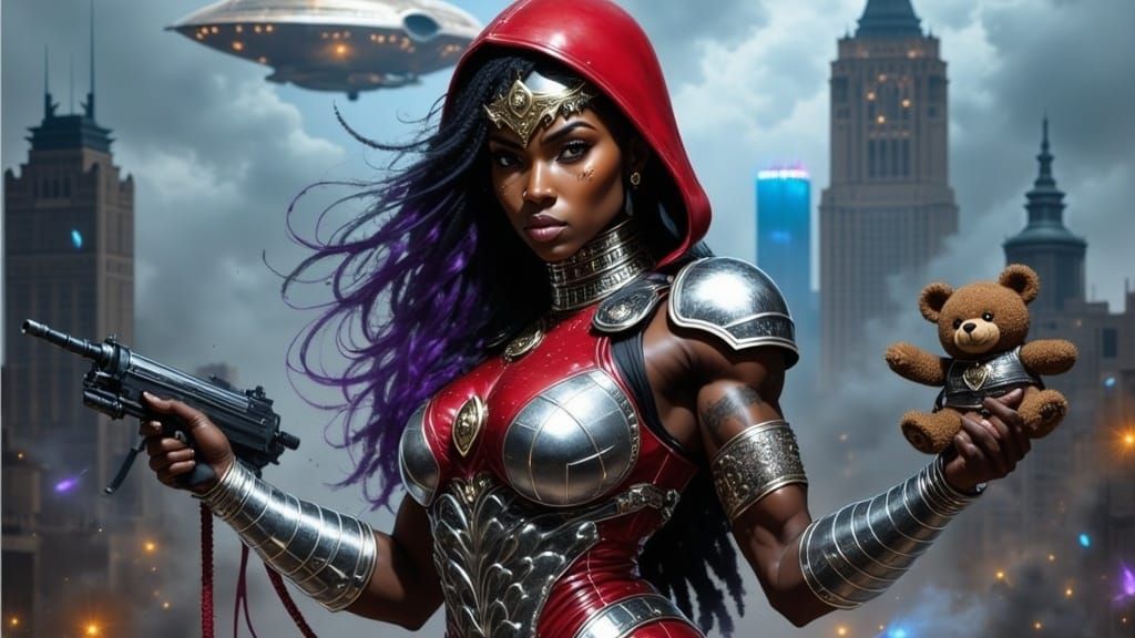 Steampunk Heroine in Brooklyn Storm, Digital Art