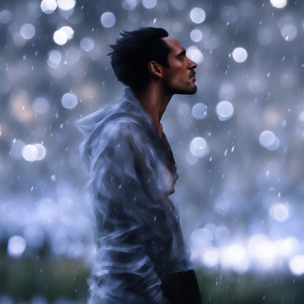 Dreamlike Figure in Rain: Impressionistic Memory